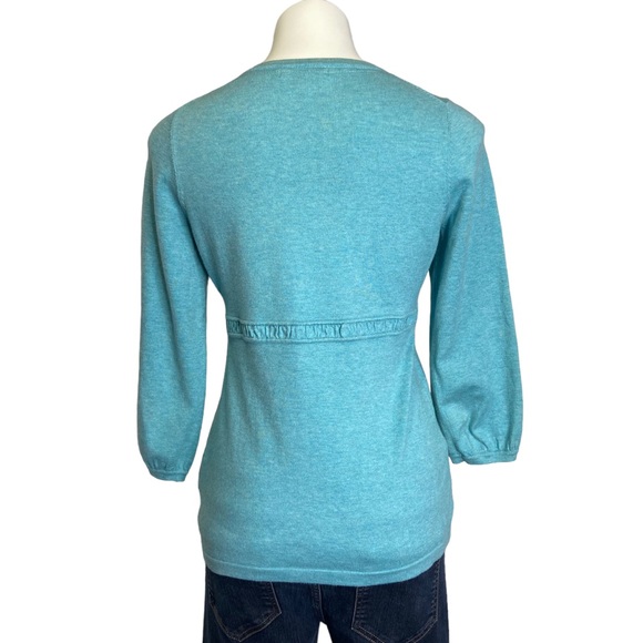 BODEN Cardigan Sweater Half Button Cotton Blend Peplum Pastel Blue Size 10 - Picture 10 of 14